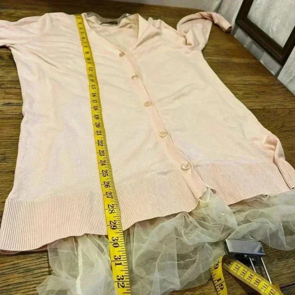 TWINSET baby pink cardigan with tulle hem size M - Picture 6 of 14
